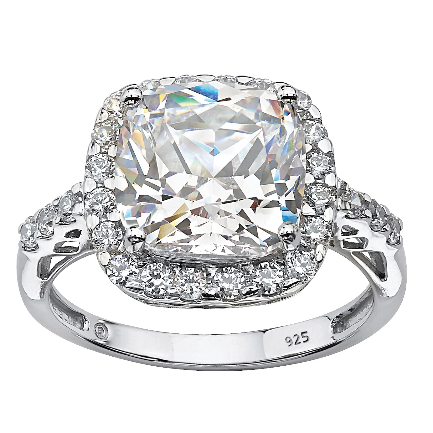 PalmBeach Platinum-plated Sterling Silver Cushion Created White Sapphire Halo Engagement Ring Sizes 6-10 Size 10