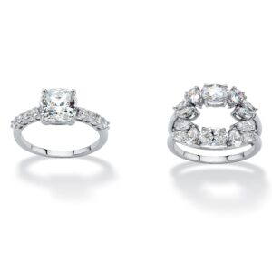 PalmBeach Platinum-plated Sterling Silver Cushion Cubic Zirconia Jacket Bridal Ring Set Sizes 6-10 Size 8