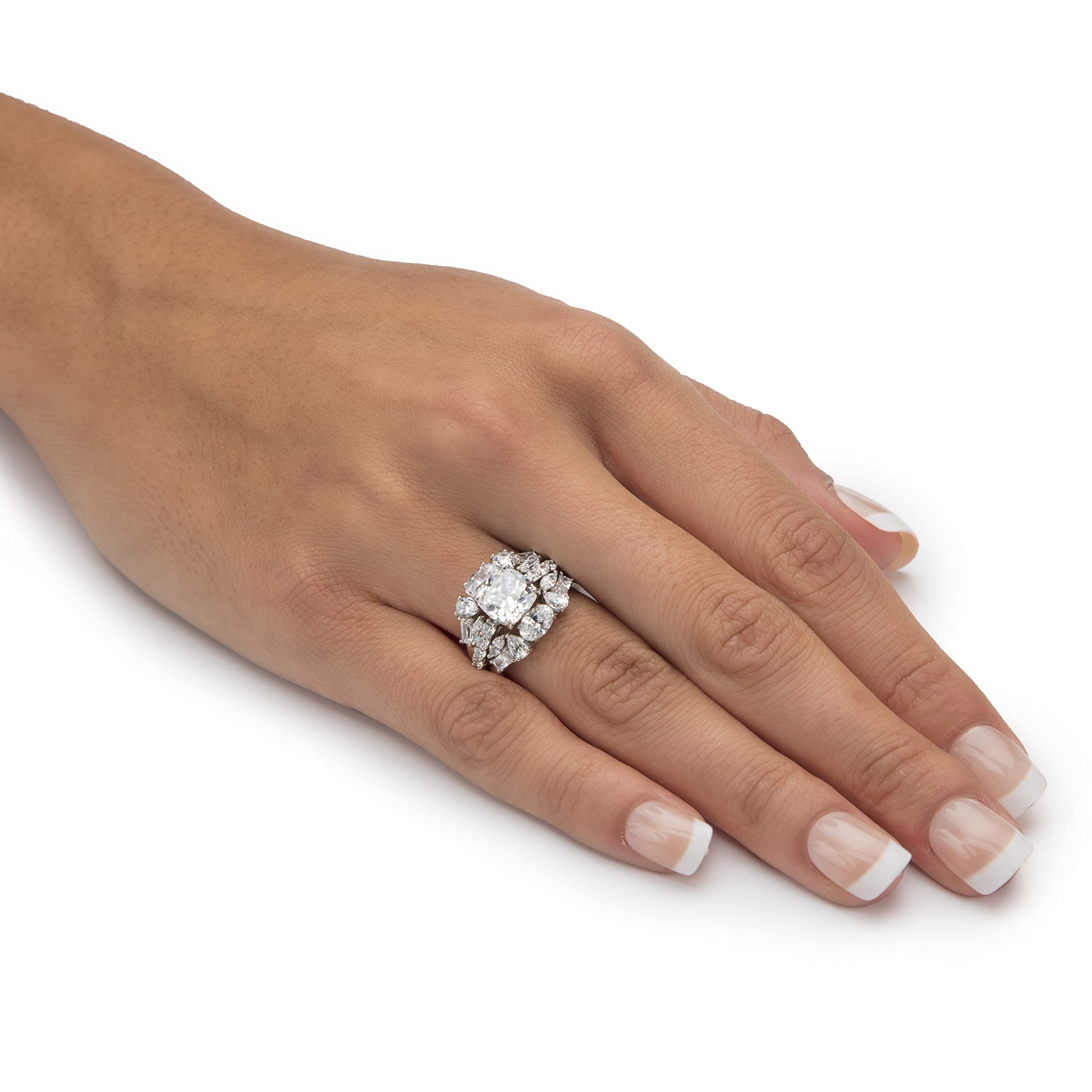 PalmBeach Platinum-plated Sterling Silver Cushion Cubic Zirconia Jacket Bridal Ring Set Sizes 6-10 Size 8