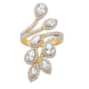 palmbeach yellow gold-plated pear cut cubic zirconia halo leaf bypass ring sizes 6-10 size 9