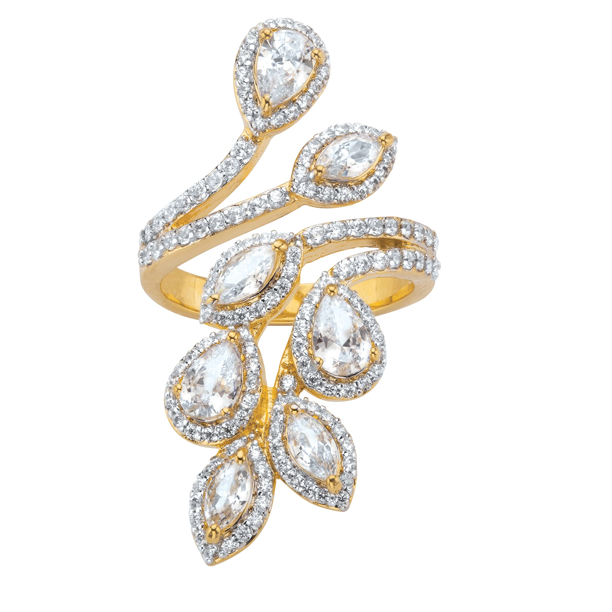 PalmBeach Yellow Gold-plated Pear Cut Cubic Zirconia Halo Leaf Bypass Ring Sizes 6-10 Size 9