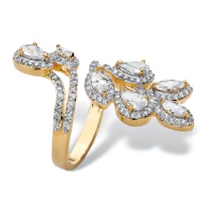 PalmBeach Yellow Gold-plated Pear Cut Cubic Zirconia Halo Leaf Bypass Ring Sizes 6-10 Size 9