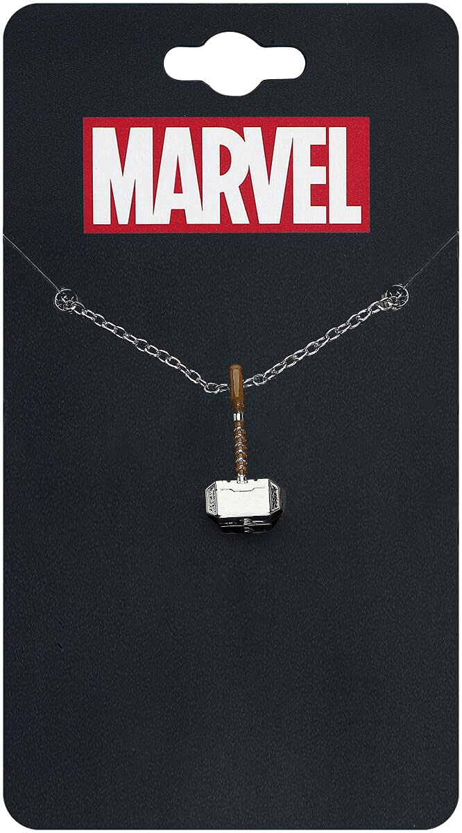 Marvel Comics Thor Hammer Unisex Adult Silver Plated Pendant Necklace. Official Licensed Jewelry, One Size.(THORHAMPNK01B)