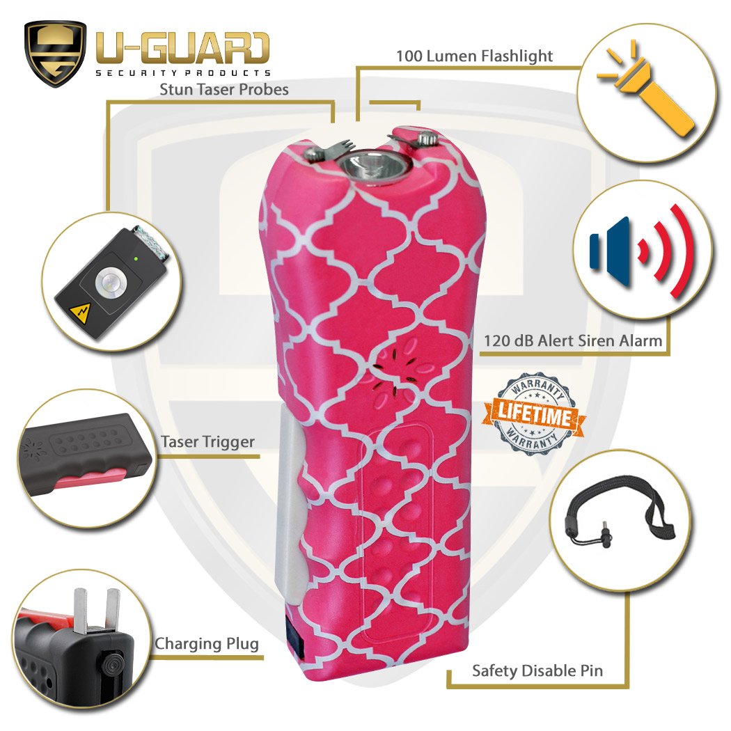 Personal Stun Gun Stun Gun Flashlight Alarm Pepper Spray Keychain Self Defense Kit. Multi-Function Less Lethal Weapon Combo. Tactical Gear for Women Or Men While Walking, Camping Or Hiking (PK Quilt)