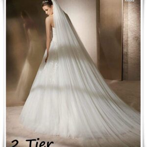 BEAUTELICATE Bridal Wedding 2 Tiers Long Cathedra Veil Cut Edge with Comb White Ivory Off-White