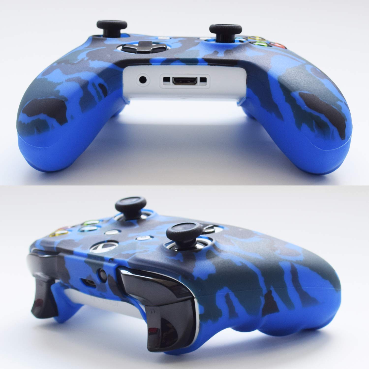 Hikfly Silicone Gel Controller Cover Skin Protector Kits for Xbox One/Xbox One S/Xbox One X Controller Video Games(2x Controller Camouflage cover with 8 x Thumb Grip Caps)(Blue,Red)