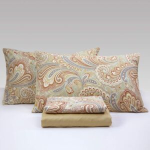 Softta Luxury Paisley Pattern 100% Cotton Deep Pocket 4Pc Bed Sheet Set 800 Thread Count King Size,Khaki