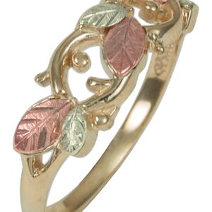 Cut-Out Leaf Band, 10k Yellow Gold, 12k Green and Rose Gold Black Hills Gold Motif, Size 4.75