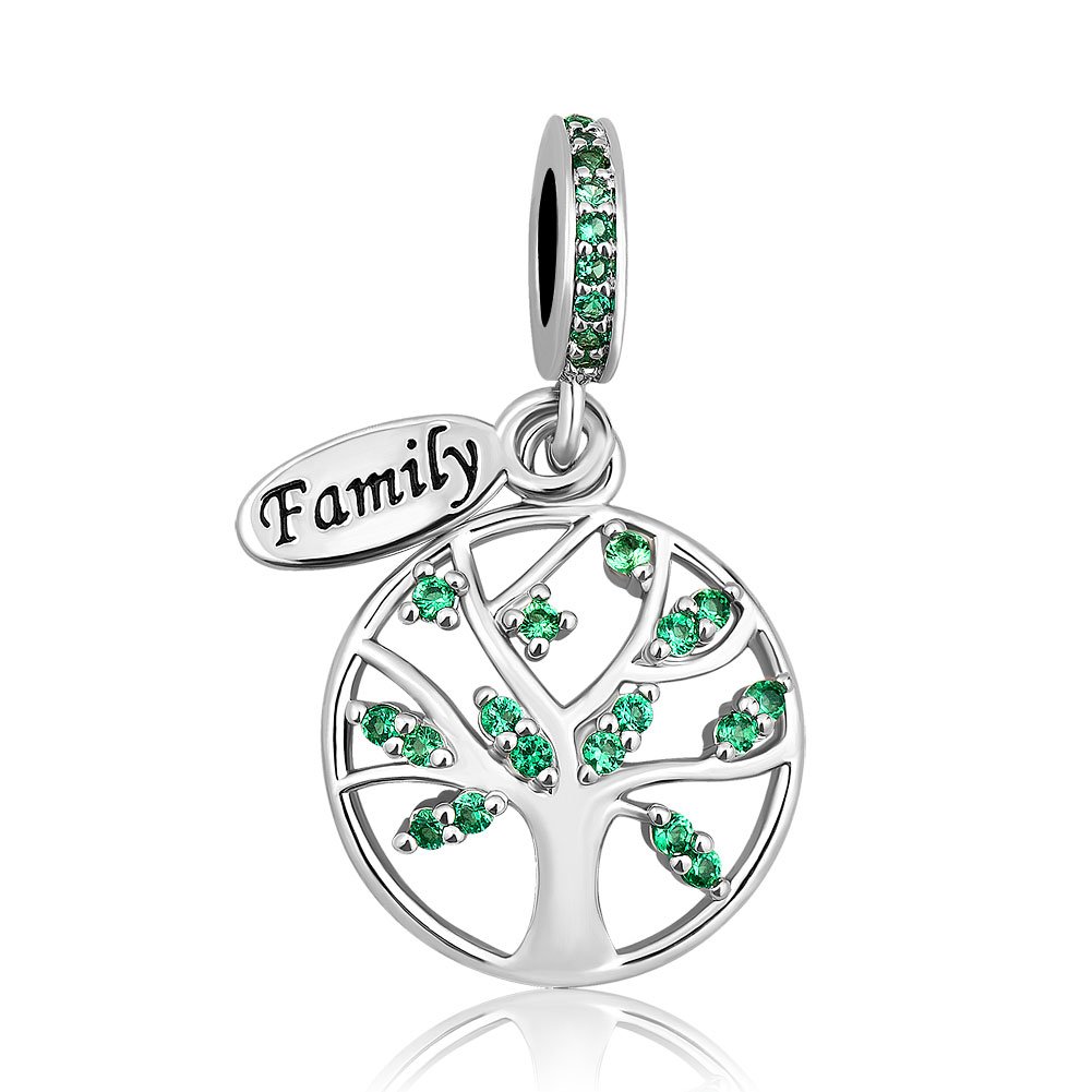 LovelyCharms Family Tree of Life Charm Green Dangle Bead Fits European Bracelets Pendants