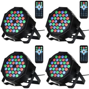 Litake 36 LED Stage Lights RGB DJ LED Par Light Remote & DMX Controlled Sound Activated Auto Play Uplighting for Wedding Birthday Christmas Holiday Music Show Dance Party Stage Lighting-4 Pack