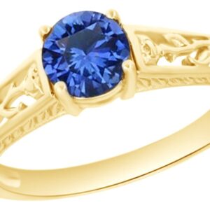 AFFY Simulated Blue Sapphire Solitaire Engagement Ring in 925 Sterling Silver (0.90 Ct) Ring Size - 13.5