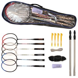 python ultimate badminton starter set (kit)(+2 bonus racquets/6 total, net & poles)