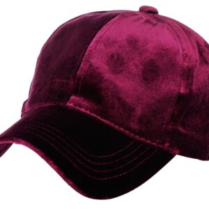 C.C Ponycap Messy High Bun Ponytail Soft Velvet Adjustable Baseball Cap Hat, Burgundy