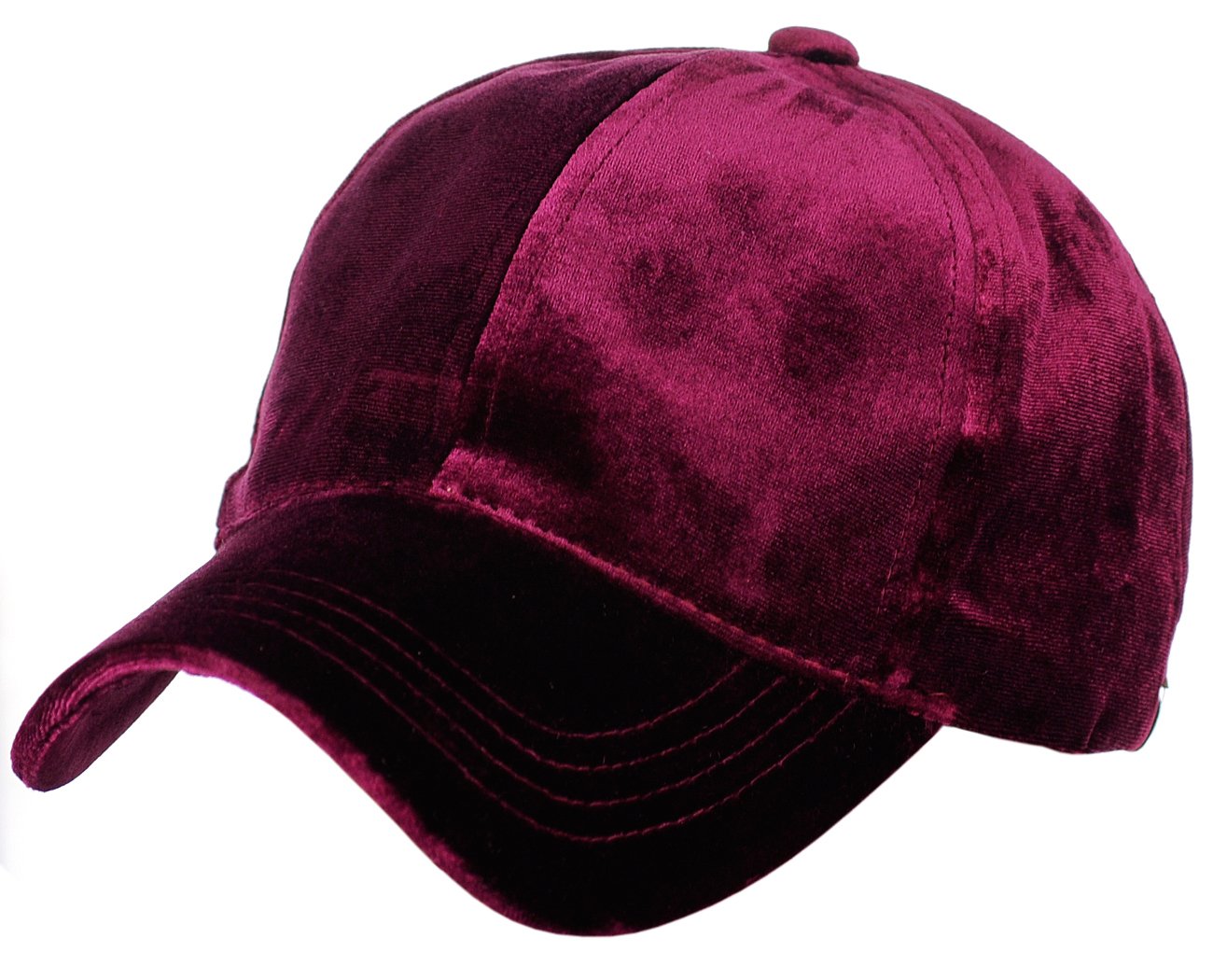 C.C Ponycap Messy High Bun Ponytail Soft Velvet Adjustable Baseball Cap Hat, Burgundy