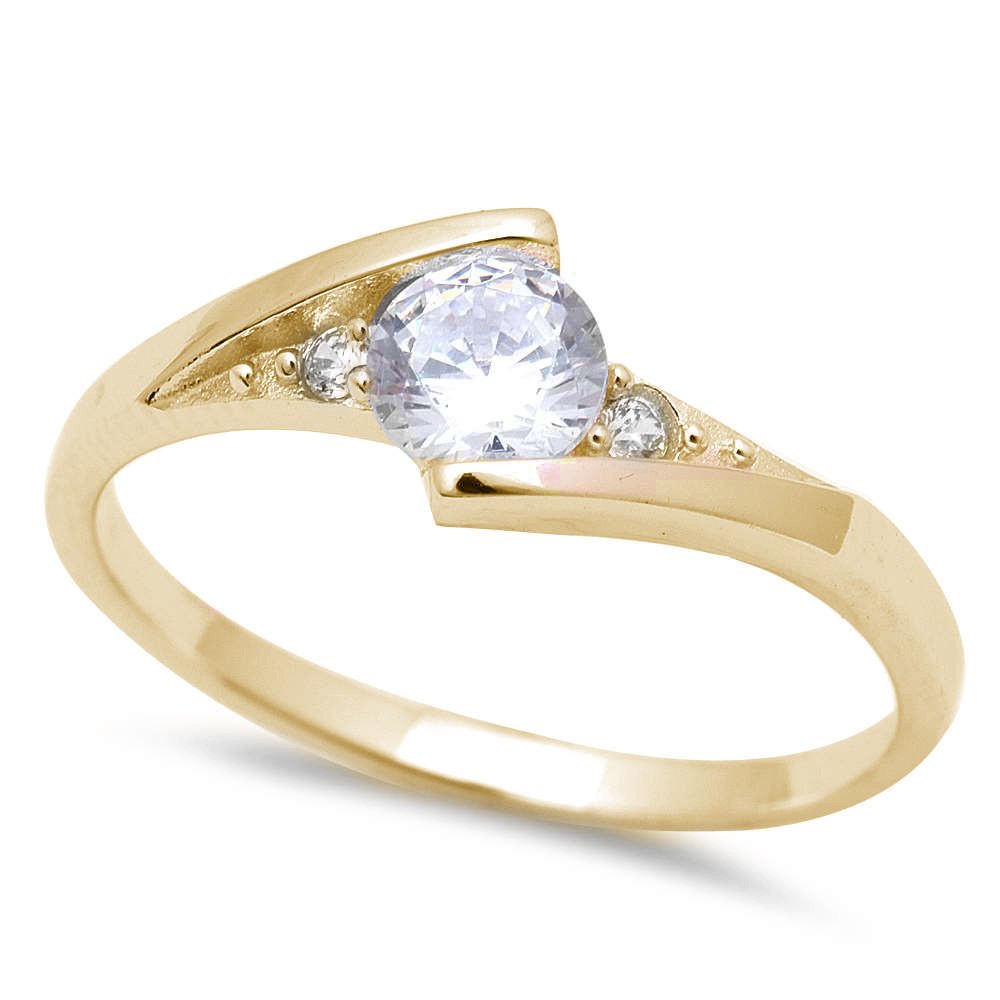 Oxford Diamond Co Sterling Silver Round Yellow Gold Plated CZ Solitaire Fashion Ring Sizes 10