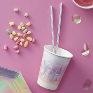 Ginger Ray Iridescent Foiled YAY Rainbow Paper Party Cups - Iridescent Party