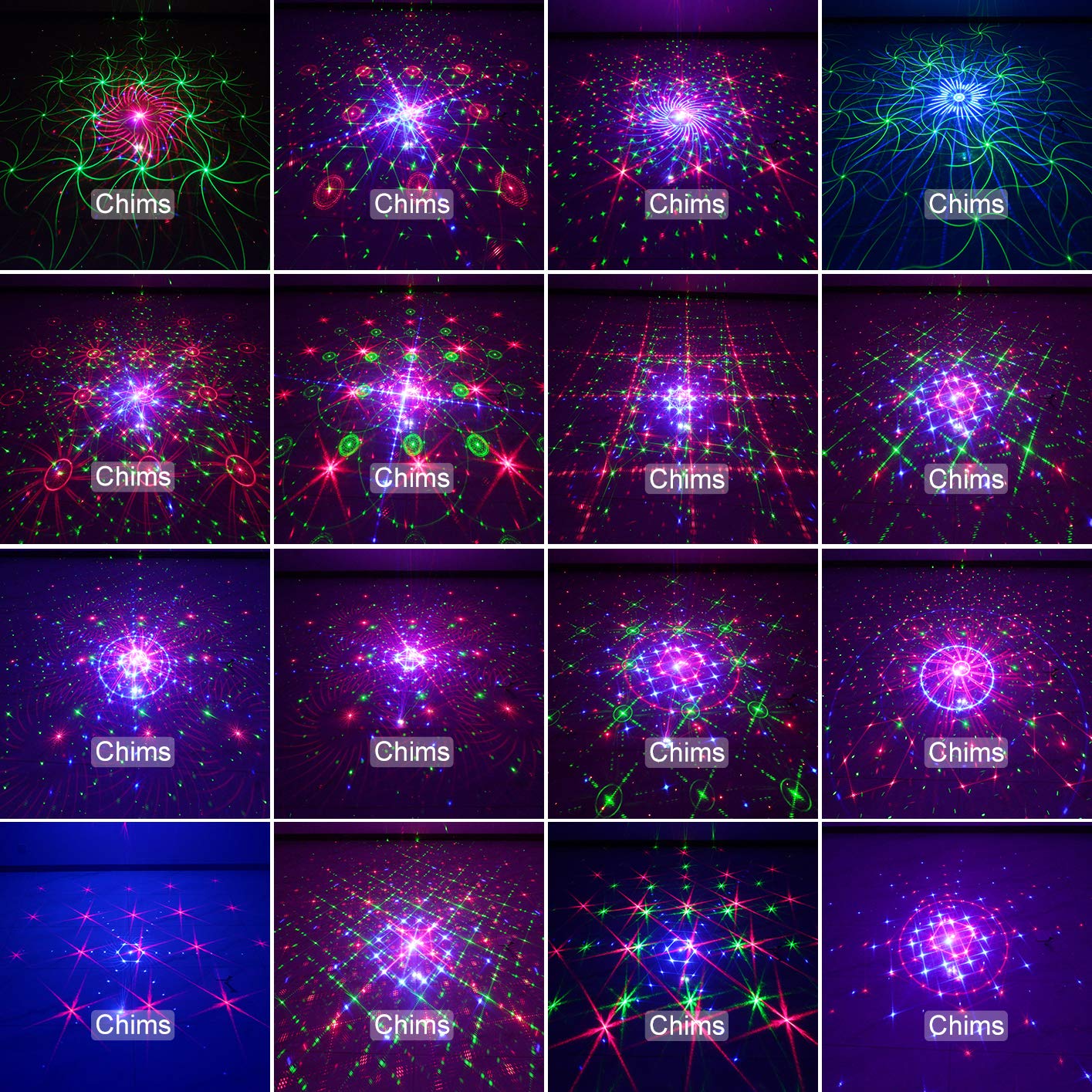 Chims DJ Light Show Projector Red Green Blue LED 96 Patterns RGRB Music Sound Activated Lighting Projector for Christmas Thanksgiving Party Holiday Festival Gift Family Party Disco Xmas