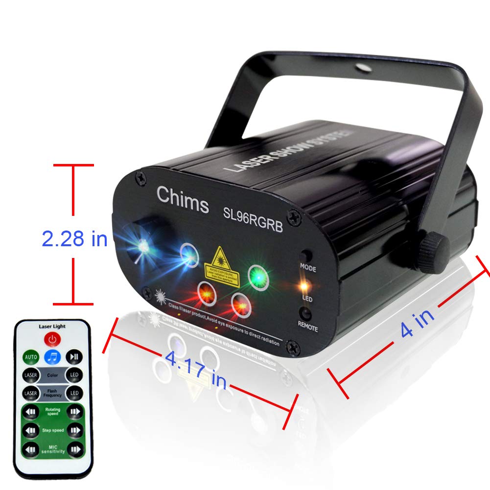 Chims DJ Light Show Projector Red Green Blue LED 96 Patterns RGRB Music Sound Activated Lighting Projector for Christmas Thanksgiving Party Holiday Festival Gift Family Party Disco Xmas