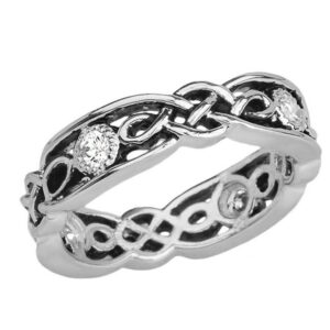 Elegant Black and Sterling Silver CZ Vintage Celtic Knot Wedding Band (Size 11.25)