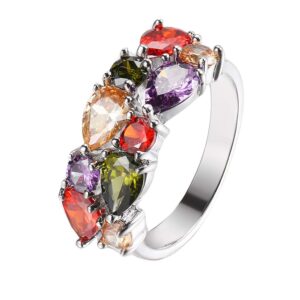 silver angel multicolor ring cubic zirconia mother's day jewelry for mom her band ring for women (7)