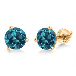 gem stone king 14k yellow gold martini earrings | 3 prong screw back stud earrings for women | round 6mm | gemstone birthstone | gold earrings for women