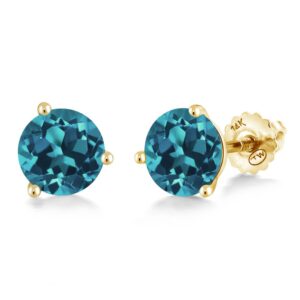 Gem Stone King 14K Yellow Gold Martini Earrings | 3 Prong Screw Back Stud Earrings for Women | Round 6MM | Gemstone Birthstone | Gold Earrings for Women