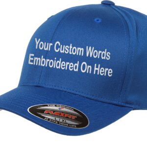 Custom Hat Flexfit 6277 Embroidered Your Own Text Curved Bill (S/M, Royal)