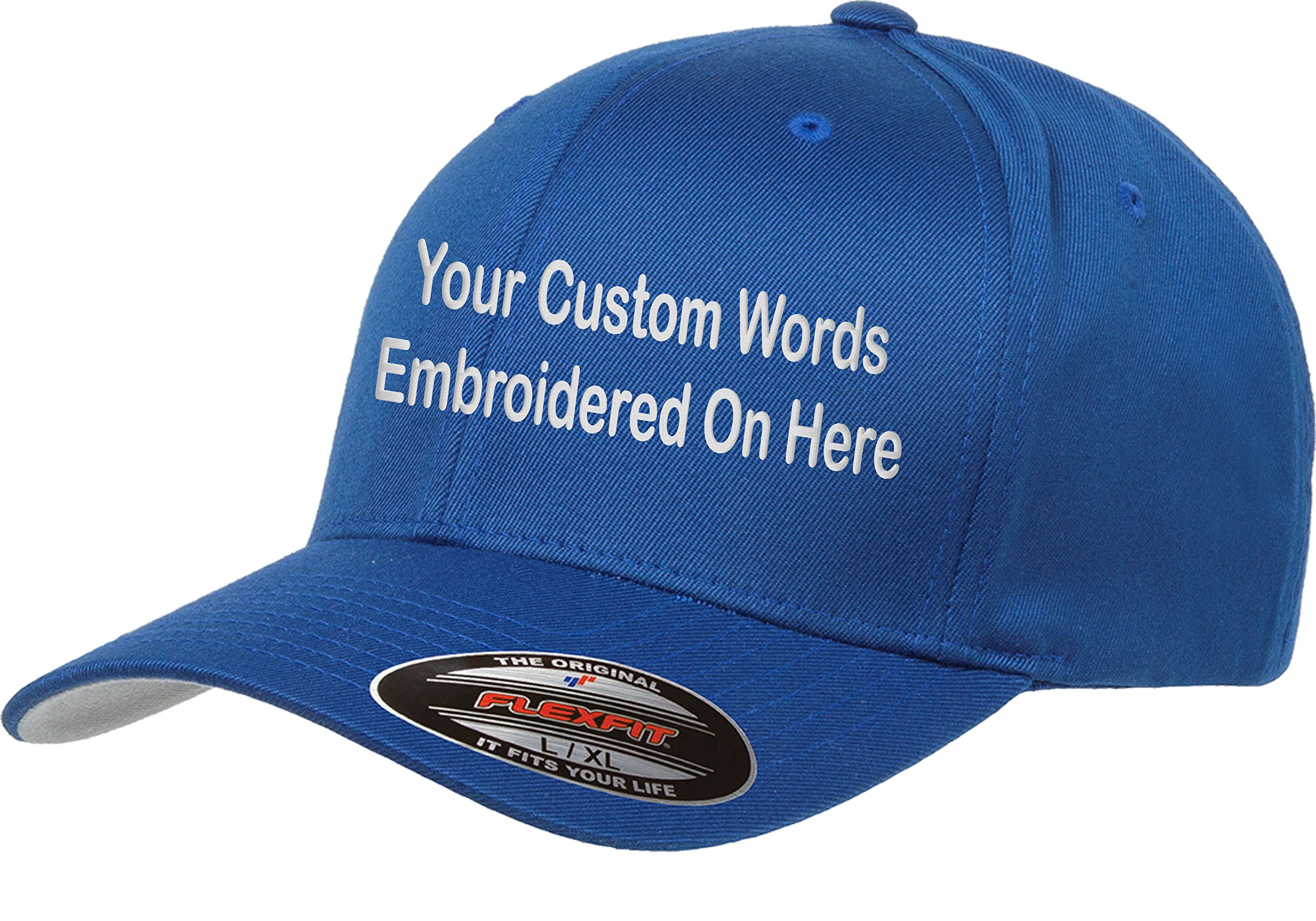 Custom Hat Flexfit 6277 Embroidered Your Own Text Curved Bill (S/M, Royal)