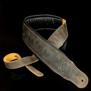 iconic leathers 3.25" wide lightly distressed dark brown dual padded leather guitar and bass strap il-5dbrn