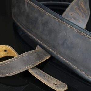 Iconic Leathers 3.25" Wide Lightly Distressed Dark Brown Dual Padded Leather Guitar and Bass Strap IL-5DBrn