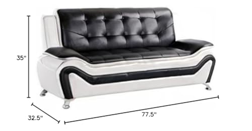 Beverly Fine Furniture 3 Piece Aldo Modern Sofa Set, Black/White