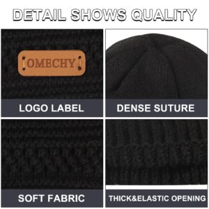 OMECHY Beanie for Men Women Winter Knit Warm Hat Stretch Plain Cuff Toboggan Cap Black