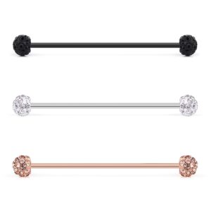 Ruifan 3PCS 16G Mix Color Crystal Ball With Mix Color Plated Stainless Steel Industrial Barbell Earring Cartilage Body Piercing Jewelry 1 1/2 Inch(38mm)