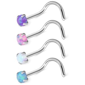 ruifan 20g 316l surgical steel 3mm mix color opal nose screw rings studs ring body piercing jewelry 4pcs