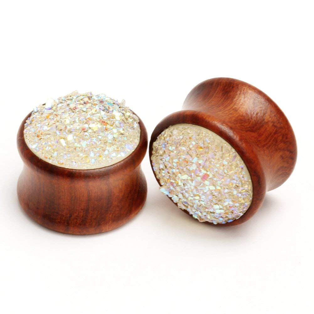 KUBOOZ(1 Pair White-stone Surface Wooden Ear Plugs Tunnels Gauges Stretcher Piercings