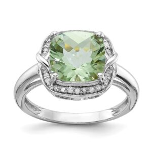 Diamond2Deal 925 Sterling Silver Diamond and Green Quartz Solitaire Ring Sz 9 (3.3ct,Green&H Color)