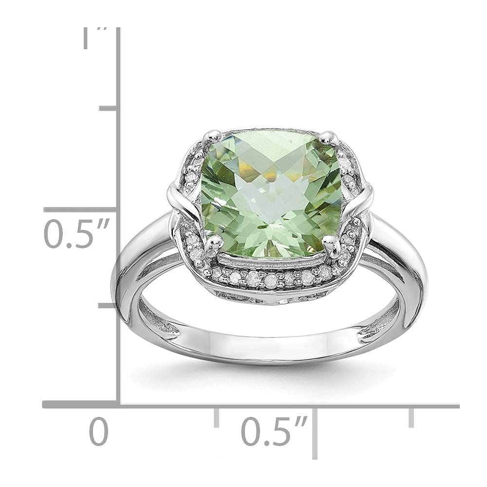 Diamond2Deal 925 Sterling Silver Diamond and Green Quartz Solitaire Ring Sz 9 (3.3ct,Green&H Color)