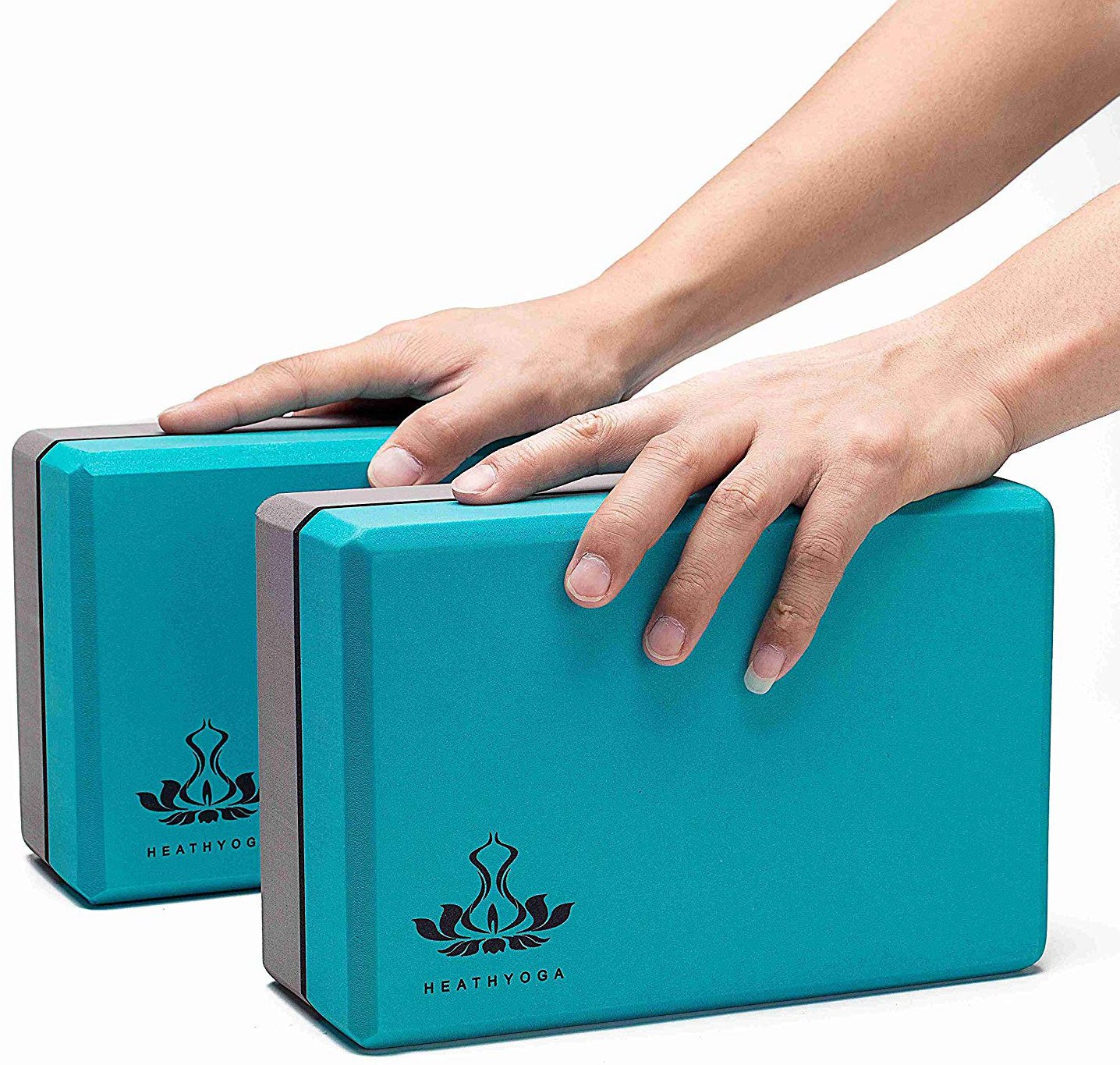 Heathyoga Yoga Blocks 2 Pack with Strap, High Density EVA Foam Yoga Block and Yoga Strap Set to Support and Improve Poses and Flexibility (Turquoise)