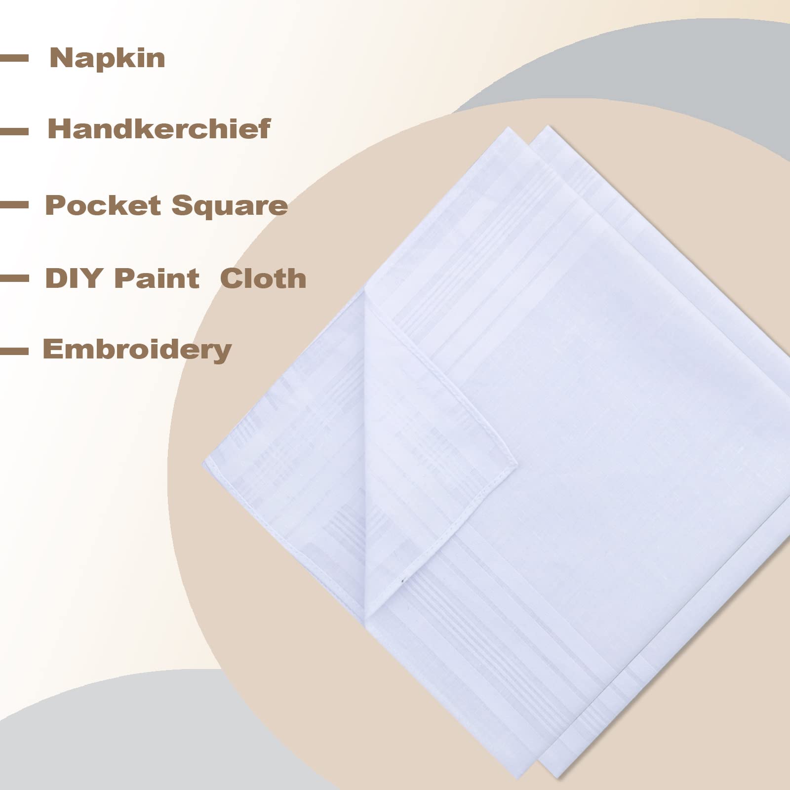 GB Men's Handkerchiefs 100% Cotton Solid White with Stripe Large Classic Hankies Bulk Set 12 Pack