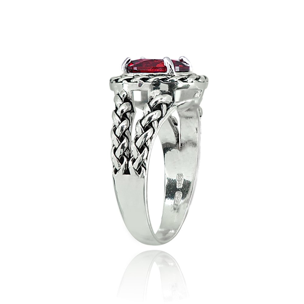 Ice Gems Sterling Silver Created Ruby Round Oxidized Rope Split Shank Ring, Size 7