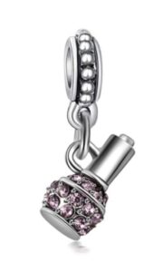 dangle nail polish bottle with light amethyst crystals charm bead for charms bracelets