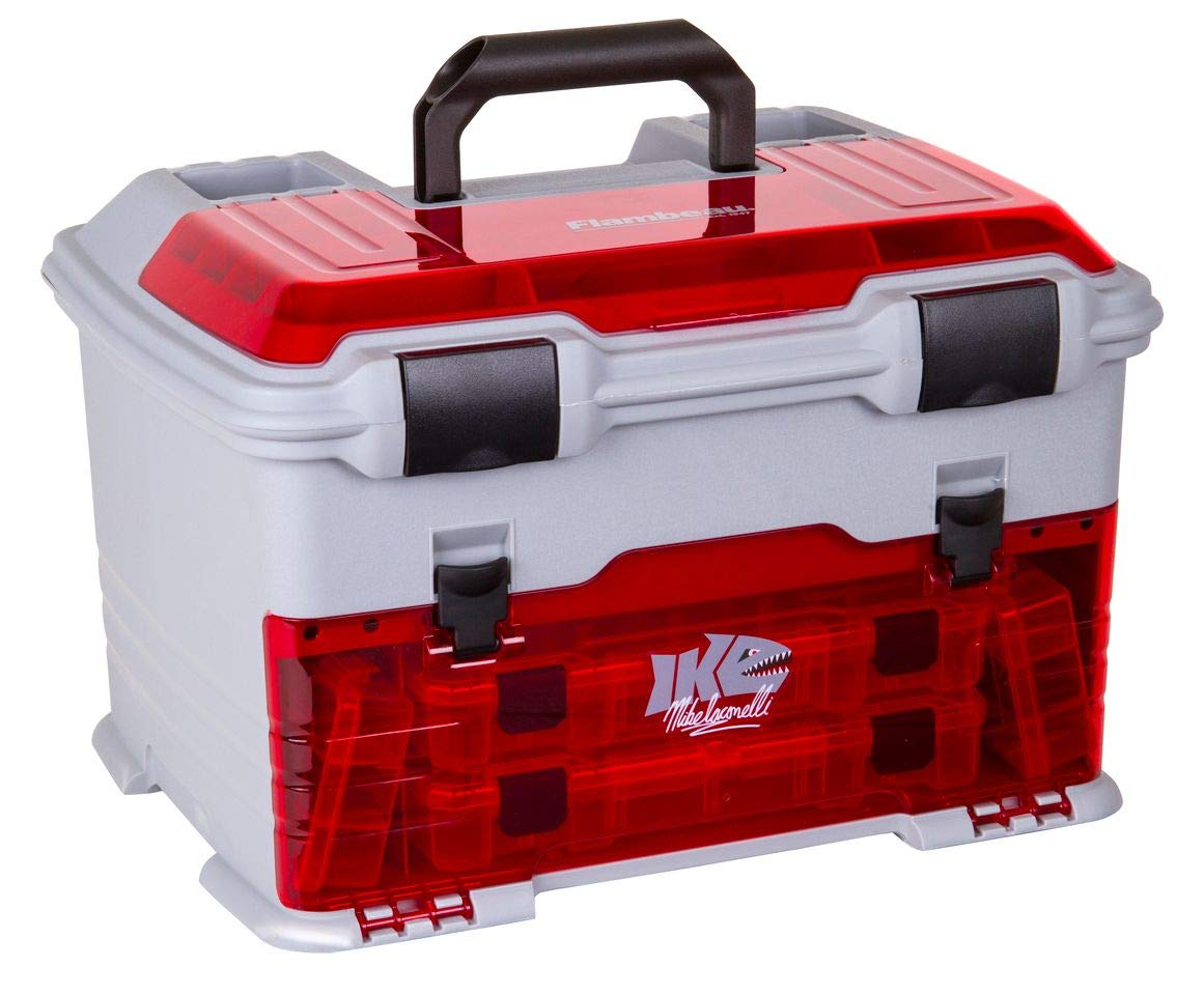 Flambeau Outdoors T5PW "IKE" Multiloader Tackle Box, Fishing Organizer with Tuff Tainer Boxes Included, Zerust Anti-Corrosion Technology - Translucent Red/Gray