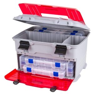 Flambeau Outdoors T5PW "IKE" Multiloader Tackle Box, Fishing Organizer with Tuff Tainer Boxes Included, Zerust Anti-Corrosion Technology - Translucent Red/Gray