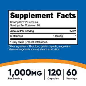 Nutricost D-Mannose 1000mg Per Serving, 120 Capsules - 500mg Per Capsule, Urinary Tract Health, Non-GMO and Gluten Free