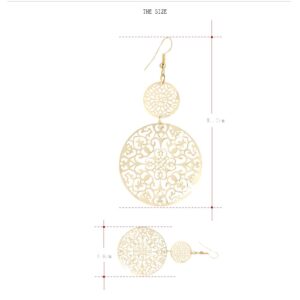 IDB Delicate Filigree Dangle Double Circle Drop Hook Earrings - Approx 3 1/4 inches (3.25" / 8.2 cm) Length x 1 13/16 inches (1.81" / 4.6cm) - (Gold Tone)