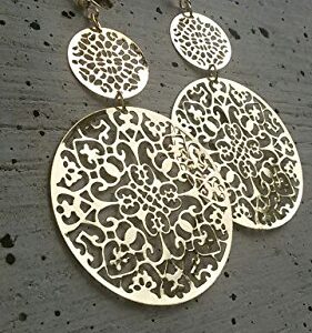 IDB Delicate Filigree Dangle Double Circle Drop Hook Earrings - Approx 3 1/4 inches (3.25" / 8.2 cm) Length x 1 13/16 inches (1.81" / 4.6cm) - (Gold Tone)