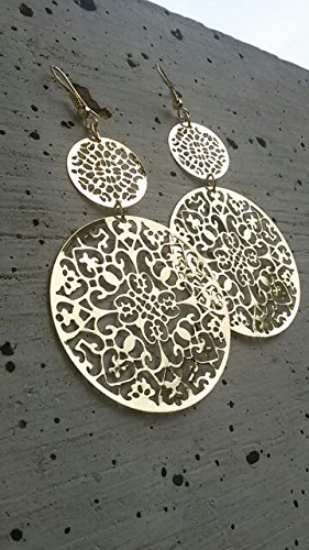 IDB Delicate Filigree Dangle Double Circle Drop Hook Earrings - Approx 3 1/4 inches (3.25" / 8.2 cm) Length x 1 13/16 inches (1.81" / 4.6cm) - (Gold Tone)