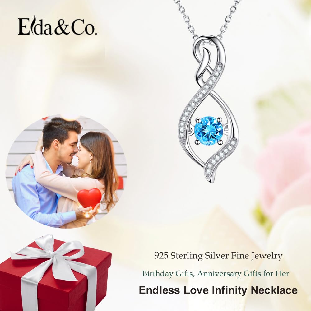 ELDA & CO. Birthday Gifts for Wife March Birthstone Blue Aquamarine Necklace Mom Women Forever Love Infinity Sterling Silver Jewelry