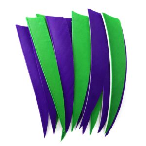 Obert Archery 60pcs Arrow Feathers 4 inch Hunting Arrows Fletching Right Wing Green Purple Shield Cut