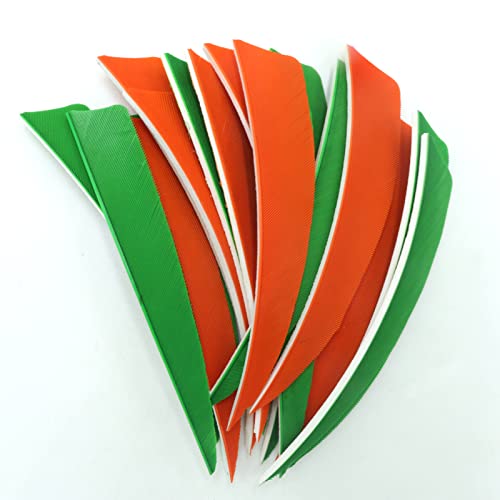 Obert Archery Feathers 4inch (60Pack) Hunting Arrows Fletching Fletches Right Wing 4" Shield Cut Orange Green